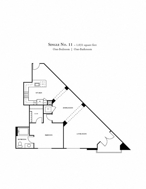 Floor plan for 1 bed, 1 bath, 850 sqft
